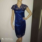 Платье гипюрное.Мереживна синя коктельна сукня Розмір S/M


