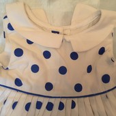 Белое платье в синий горох 6-9 мес/ 64-72см