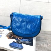 Натуральная кожа сумка женская через плечо электрик синий голубой длинная ручка синя блакитна елект