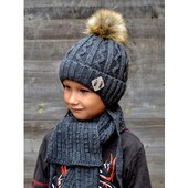 Зимняя шапка на флисе + шарф- горлышко на мальчика от 5 лет