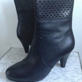 Черные кожаные зимние сапоги ботинки на меху 37