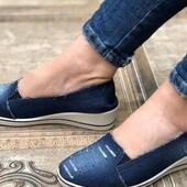 Женские джинсовые туфли/балетки на танкетке синие,голубые.Уценка.