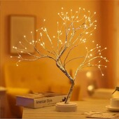 Лед светильник ночник дерево бонсай серебристого цвета с теплым светом USB + 3AA