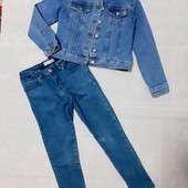 Джинсовый комплект, джинсы +джинсовая куртка , джинсовка на девочку 120-130