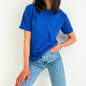 ⇑ Базова жіноча футболка з бавовни, синя, розмір 2ХL