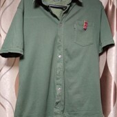 Стильная молодежная трикотажная рубашка с коротким рукавом, на р.M/L
