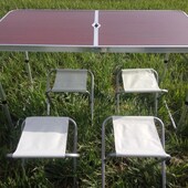 Стіл алюмінієвий розкладний для пікніка + 4 стільці, чемодан Червоний