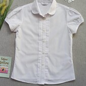 Дитяча біла літня блузка 6-7 років сорочка з коротким рукавом для дівчинки