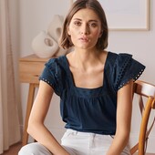 ☘ Стильна темно-синя блуза з вишивкою, відмінна якість, Tchibo (Німеччина), р.: 50-52 (44/46 евро)