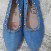 Кожаные чешуйчатые балетки голубого цвета 40р