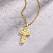 Підвіска хрест, хрестик рифлений, м'яте золото, ланцюжок 60 см. Сталь, позолота