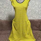 0004 Яскраво-жовта сукня в чорний горох, трикотаж, бавовна