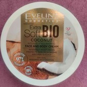 Живильний крем для обличчя та тіла 200 мл eveline extra soft bio coconut