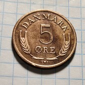 Монета Данії 5 ере 1966