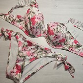 Hunkemoller! Квітковий роздільний жіночий купальник 75Е, низ S розмір white! Лот 110