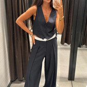 Штани палацо з контрастним поясом zara XS, S