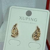 Нежные серьги гвоздики крылья. Позолота 585 пробы 18К.