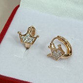 Милые детские серьги короны с фианитами. Позолота 585 пробы 18К.