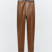 Эластичные коричневые облегающие леггинсы из экокожи Zara XL /32