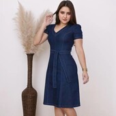 Классное, стильное, эластичное джинсовое платье c декольте, р. 3xl, наш 54-60