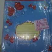 Зошит в лінийку 12 аркушів, 7 шт тверда кольорова обкладинка