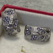 Шикарная новинка!Серьги Нежность,с сиреневым цирконами ,под серебро,высота 1.8 см/1см