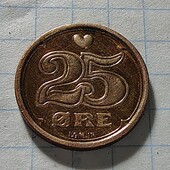 Монета Данії 25 ере 1990