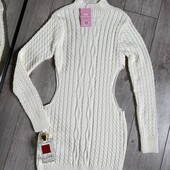 100% acrylic Крута вьязана сукня бока оголені колір єкрю