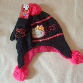 Зимовий набір шапка та перчатки для дівчинки hello kitty 52 детская шапка 7828