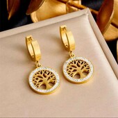 Сережки Stainless Steel з нержавіючої сталі, круглі підвіски у вигляді дерева життя