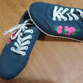 Джинсові кросівки кеди з вишивкою , 23 см