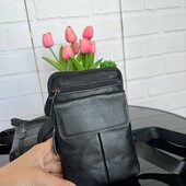 Сумка органайзер 20*13см натуральна шкіра на плече через плече чорна маленька