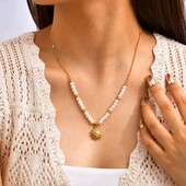 Кольє, намисто, підвіска сонце, соняшник, медзолото, перлинки