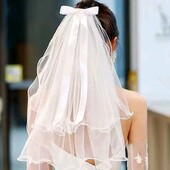 Фата з бантом, двошарова довжина 65 см. для нареченої, тематичні вечори...