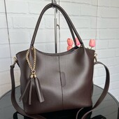 Сумка шопер шоколад чорна біла довга і коротка ручка еко шкіра