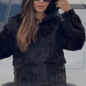 Жіночий напівшубок автоледі з капюшоном на блискавці під норку.