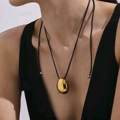 Підвіска об'ємна, випукла крапля, овал, на довгому чорному шнурку, медзолото, тренд