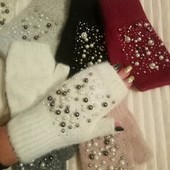 Женские ангоровые митенки варежки-только молоко цвет