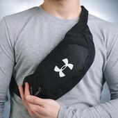 Поясна сумка бананка Under Armour чорна з накаткою (біле лого)