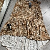 Розпродаж магазину! 100% viscose Тигр принт збоку бант валани зад шлейф перед коротший