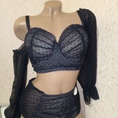 Шикарний прозорий набір в горошок зі зйомними рукавами (корсет) 5285