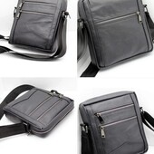 Чоловіча чорна сумка на плече натуральна шкіра