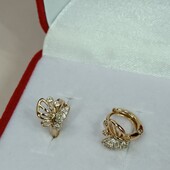 Красивые детские серьги бабочки с фианитами.Позолота 585 пробы 18К.