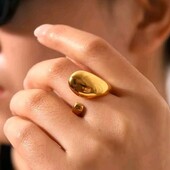 Каблучка, кільце відкрите, крапля, овал, об'ємне, медзолото, тренд