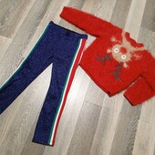 Пакет: новорічний светр (кофтинка) + лосіни на 4-5-6 ріст 116