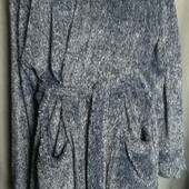 ❤️Брендовый темно серый меланжевый меховой весь тёплый длинный халат новый❤️Турция.Пог116см.