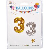 Кулька цифра 3, 40 см, фольгована срібло