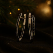 Стильні срібні сережки з чорними фіанітами