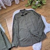 Натуральна сорочка хаки в узор, М