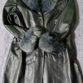 Шкіряне пальто, утеплене 52-54